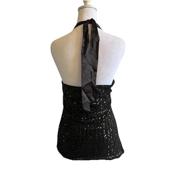NWT~BELLE POGUE Women's Halter Top L Black Sequins Party Witchy Goth Tank Bling - Picture 3 of 12